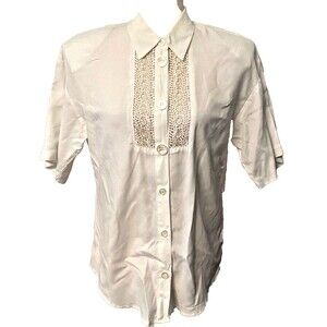 Vtg U.K.H. JONATHAN MARTIN Women's M Blouse Shirt White Open Lace Rayon USA Boho